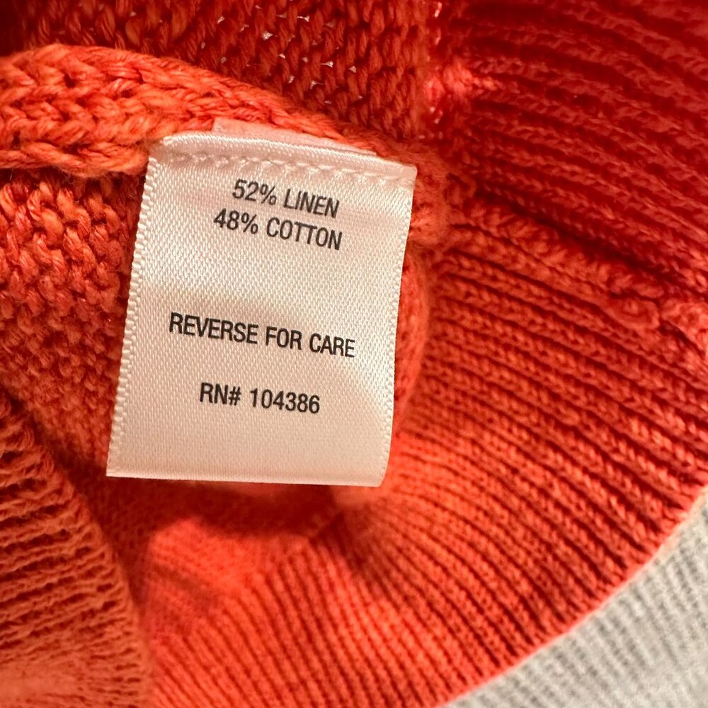 Garnet Hill Linen Cotton Knit Vneck Sweater Top Sz XL Short Sleeve Orange/Coral - Picture 6 of 7